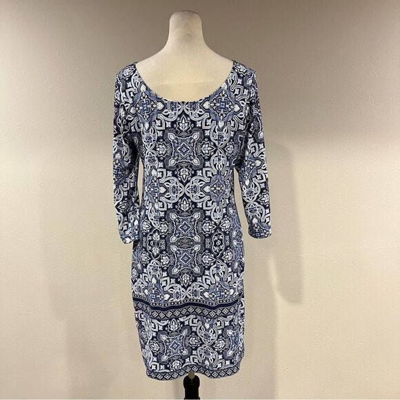 Apt. 9 Navy and White Long Sleeve knee length Dress size large - Picture 5 of 13